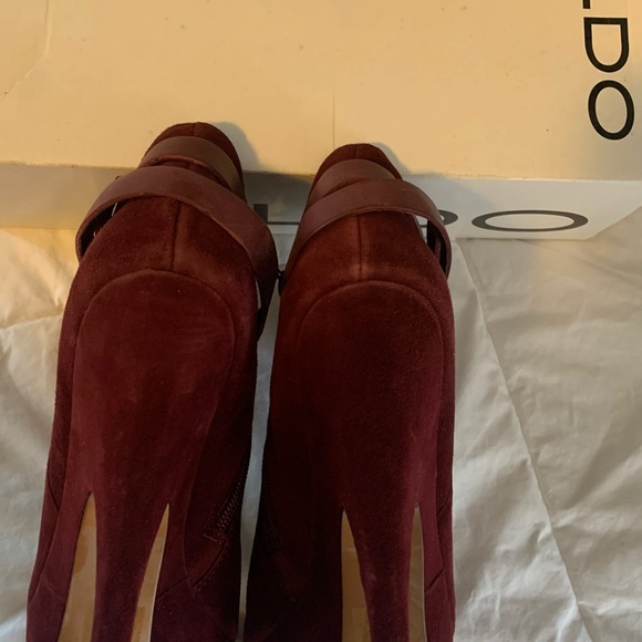 Aldo Brackney burgundy platform heeled ankle boot 7 - Picture 3 of 6